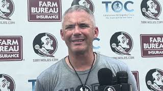 Mike Norvell on first full week of practice first day in pads and how the QBs are performing [upl. by Lyndell]