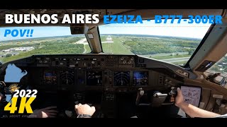 Boeing B777300ER Cockpit Landing at Buenos Aires EZE in 4K [upl. by Nodababus251]