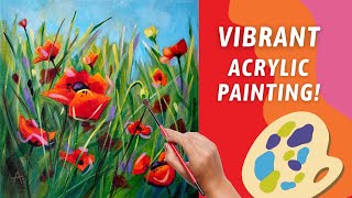 BRIGHT Whimsical Acrylic Poppy Painting Creating a PLAYFUL Painting By Annie Troe [upl. by Itnaihc944]