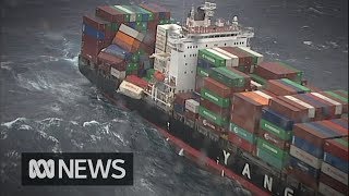 83 shipping containers fall from cargo ship off Australias east coast  ABC News [upl. by Narok]