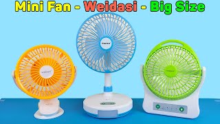 Mini Fan Big Size Weidasi  Wind Powerful Cool Summer Led Light Rechargeable  Unboxing And Review [upl. by Ervine]