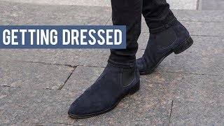 Wearing Black and Navy Chelsea Boots with Denim Jeans  Getting Dressed Step by Step 23 [upl. by Eceined998]