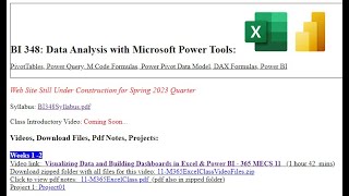 BI 348 Data Analysis with Microsoft Power Tools Spring  2023 Quarter Introductory Video [upl. by Merrell674]