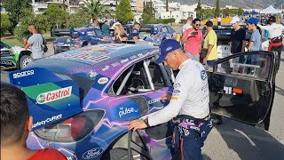 WRC Acropolis Rally Greece 2022 Loeb works on his car before ss7 in Itea some damage on the floor [upl. by Noella]