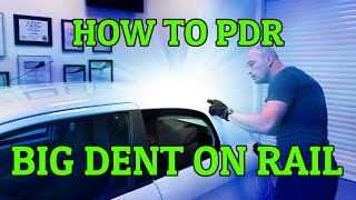 Glue pulling big dent on a rail  Dent removal with glue pulling  PDR [upl. by Haile528]