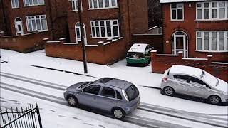 Nottingham Snow Jan 2018 Drivers struggle on untreated roads [upl. by Ocirederf]