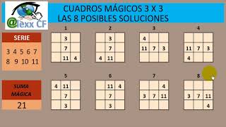 8 SOLUCIONES PARA LOS CUADROS MÁGICOS 3 X 3 [upl. by Bostow]