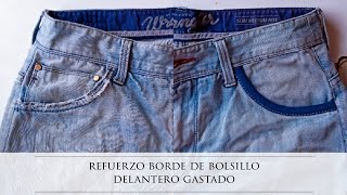 como reforzar el bolsillo delantero roto o gastado de un pantalón jeans o vaquero [upl. by Imoan]