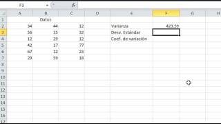 Varianza desviación estándar y coeficiente de variación en Excel [upl. by Ahsinik]