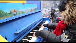 The Maidan Piano takes on the Police Boombox February 10 2014 Kyiv Ukraine [upl. by Goldsmith]