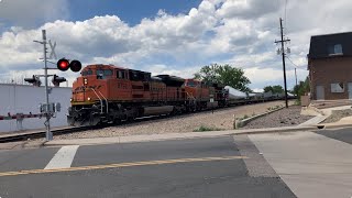 BNSF 8792 leads a wind mill blade train through Westminster [upl. by Kurth]