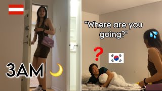 🇰🇷🇦🇹SNEAKING OUT in the middle of the NIGHT prank on boyfriend HE CRIED [upl. by Elcin131]