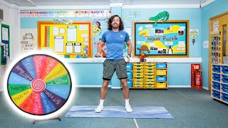 8 Minute SPIN THE WHEEL Kids Workout  The Body Coach TV [upl. by Leilamag]