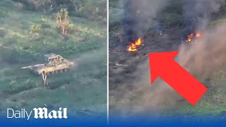 Amazingly accurate Ukraine artillery obliterates entire column of Russian tanks near Bakhmut [upl. by Fredra]