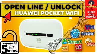 OPEN LINE  UNLOCK HUAWEI MOBILE POCKET WIFI TO ANY NETWORK  EASY TUTORIAL  GLOBE TO SMART [upl. by Minoru]