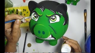 ALCANCÍA HULK  COMO PINTAR PASO A PASO  PIGGY BANK [upl. by Lehcyar]