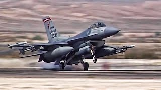 F16 Fighter Jets Preflight  TakeoffLanding At Nellis AFB [upl. by Oicnedurp]