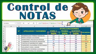 Control de notas escolares con porcentajes y promedios en Excel [upl. by Suolevram]