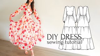 DIY Maxi Chiffon Dress with Tiered Ruffle Skirt  Sewing Pattern [upl. by Peterec]