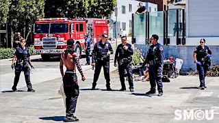 Tense Standoff at Venice Beach Police Face Aggressive Homeless Man During Camping Enforcement [upl. by Kostman472]