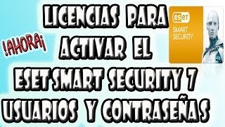 Licencias Para El Antivirus Eset Smart Security 7  Usuario y Contraseña  Hasta 2015 [upl. by Lathan2]