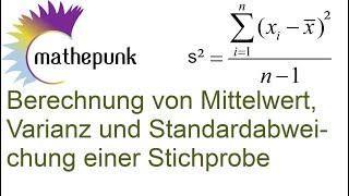 Berechnung von Mittelwert Varianz und Standardabweichung einer Stichprobe [upl. by Jarek]