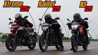 2024 Xtreme 125r vs NS125 vs Raider 125 Drag Race [upl. by Ennayhs860]