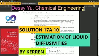 104 17A10 Estimation liquid diffusivities by Visual Studio Mass Transport KR Transport Phenomena [upl. by Tloc]