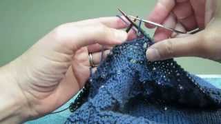 Adding beads to knitting with a crochet hook or Superfloss [upl. by Lraep386]