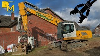 House Demolition with modern hydraulic excavator LIEBHERR 926 tearing down old house 1 [upl. by Conard]