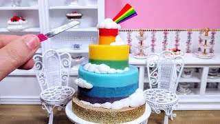 Miniature Rainbow Cloud Chocolate covered cake  mini food ASMR [upl. by Suellen]