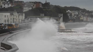 New sea defences at Dawlish withstand storm Ciaran Trains running [upl. by Anait]