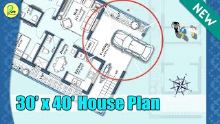 30×40 house plan with car parking east facing 30 by 40 home plan 3040 house design instyle [upl. by Yerfoeg]