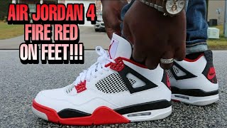 AIR JORDAN 4 FIRE RED 2020 ON FEET REVIEW THEYRE BACK [upl. by Yentuoc]