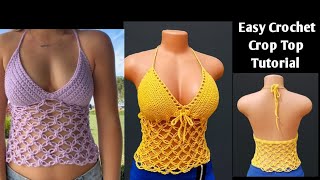 Easy crochet crop top tutorial for beginners Crochet mesh top crochetcroptop [upl. by Ias]