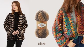 Alize Superlana Maxi Batik ile Altıgen Hırka [upl. by Kusin]