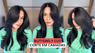 CORTE EM CAMADAS SOZINHA  BUTTERFLY CUT  Por jessicatthings [upl. by Einaffets]