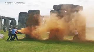 Protesters vandalize Britains Stonehenge [upl. by Airtina]