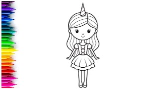 Unicorn Girl Drawing Painting amp Coloring For Kids and Toddlers Child Art [upl. by Lolanthe371]