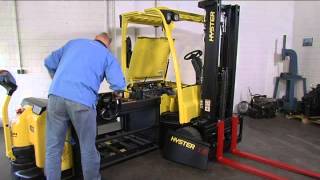 Estrazione laterale della batteria di un carrello elevatore elettrico Hyster [upl. by Lindblad]