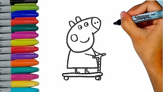 COME DISEGNARE PEPPA PIG SU UN MONOPATTINO🐷🛴 DISEGNI PER BAMBINI🌈 [upl. by Ahsieket309]