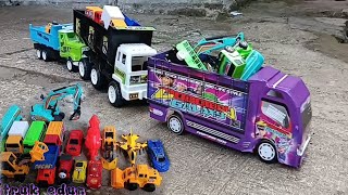 TRUK EDUN PANJANG MUATAN MAINAN EXCAVATOR MOBIL MONSTER PEMADAM KEBAKARAN MQ QUEEN MOBIL POLISI [upl. by Lebatsirhc]