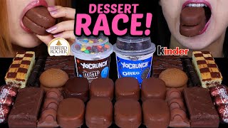 ASMR LEFTOVER DESSERT RACE MampMS amp OREO DESSERT CUPS TICO ICE CREAM MINI KINDER EGGS FERRERO 먹방 [upl. by Jaine83]