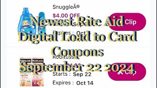 Newest RITE AID Digital Load to Card Coupons  September 22 2024  Great Week to Clip For Future Use [upl. by Reuven]