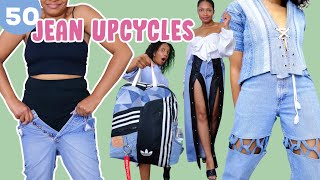 50 Ways to Upcycle Jeans You Cant Fit  DIY clothes thrift flip [upl. by Enimsay]