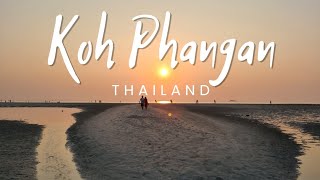 Drone flying on Hin Kong beach at sunset Koh Phangan Island Thailand [upl. by Reta]