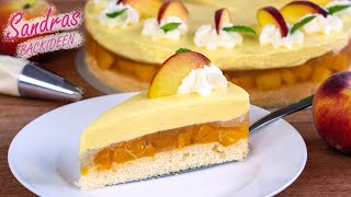 Pfirsichtorte mit Paradiescreme  leicht und fruchtig  ohne Gelatine [upl. by Elokin]