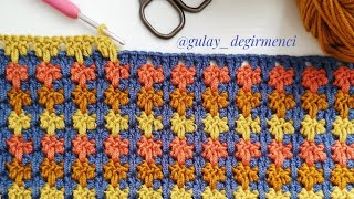 Tığ işi kazayağı yapımı Basit battaniye modeli Crochet Larksfoot Stitch [upl. by Flemings481]