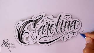 Dibujando CAROLINA 💘 Lettering Tattoo Lettering malandro Chicano lettering Nosfe Ink Tattoo [upl. by Diver]