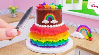 💕Mini Cake 💕 Beautiful Miniature Colorful 2 Tier Rainbow Starry Chocolate Cake  Mini Bakery [upl. by Atteyram]